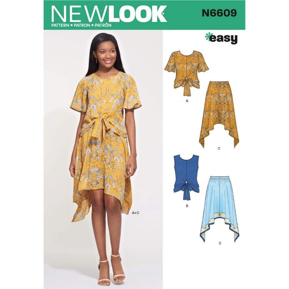 New Look N6609 Sewing Pattern Misses Top & Skirt Tie Belt Size 8-20
